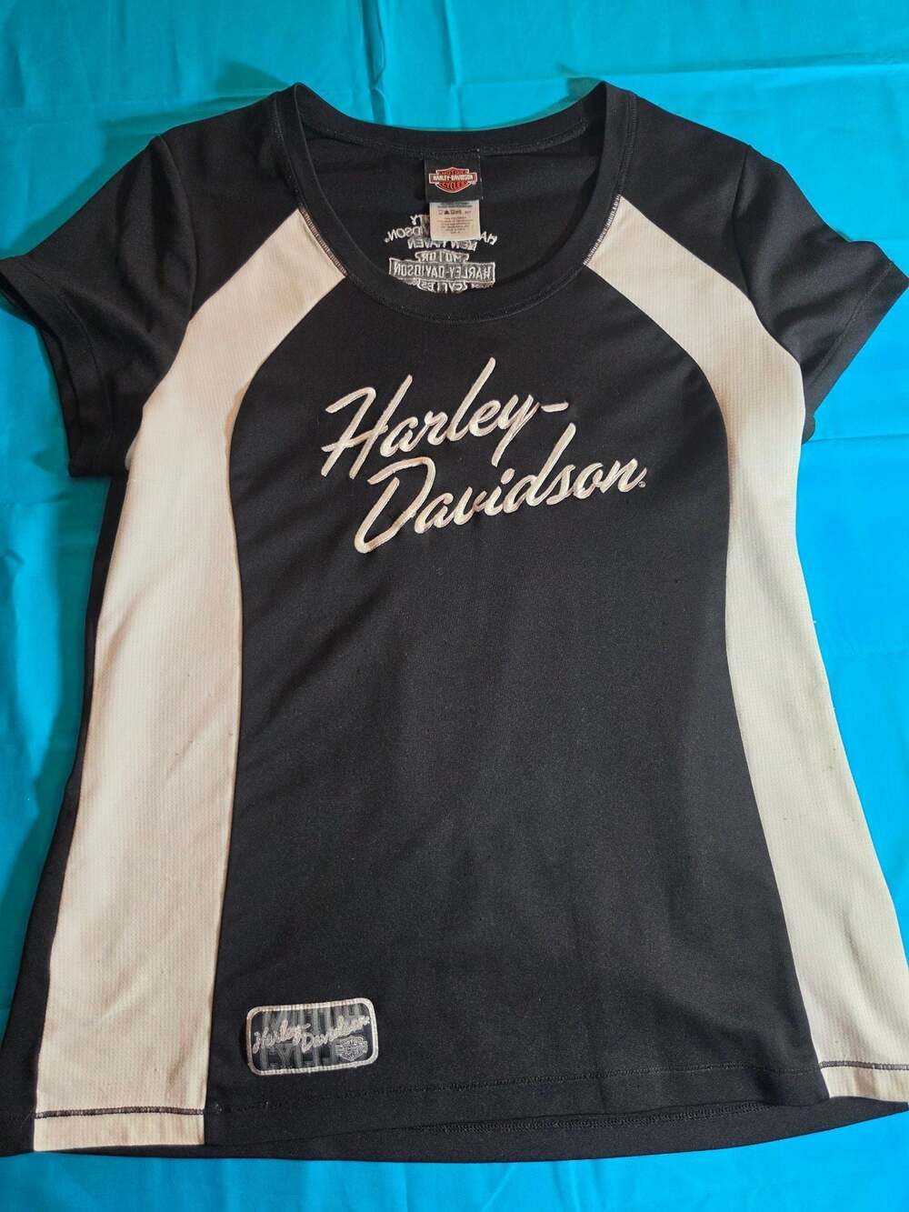 Harley-Davidson Women's Black and White Raglan Short Sleeve Jersey Top Fort Wayn